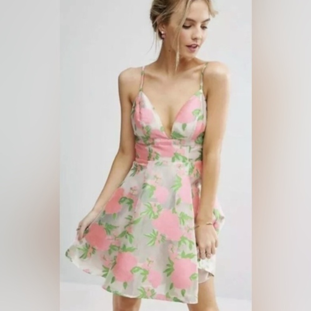 ASOS Floral Organza Pinny Mini Prom Dress mini pinny bodice Dress size 2